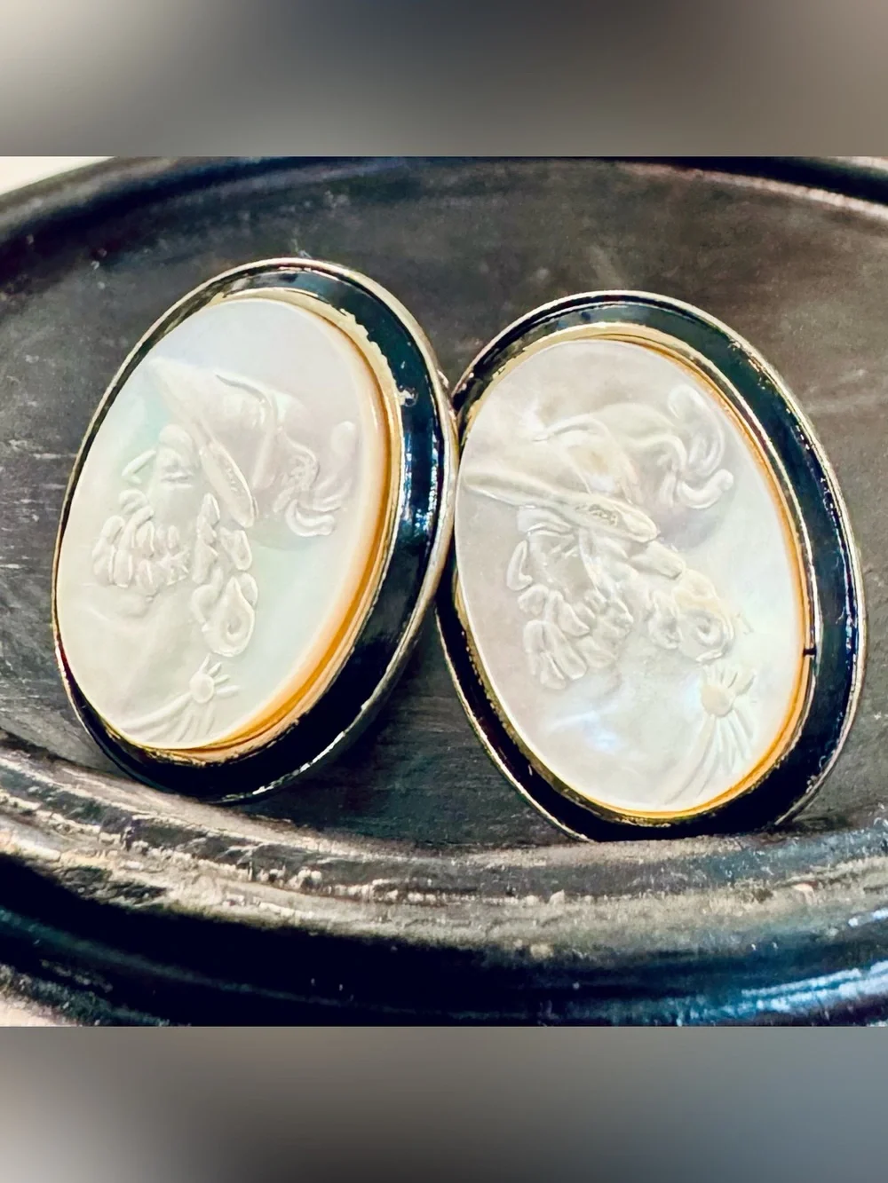 Vintage SWANK Mother of Pearl Greek Soldier Cameo Cufflinks